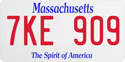MA license plate 7KE909