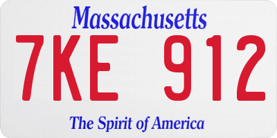 MA license plate 7KE912