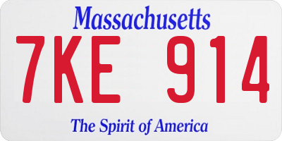 MA license plate 7KE914