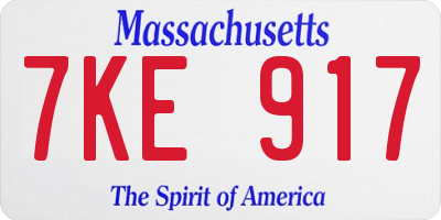 MA license plate 7KE917