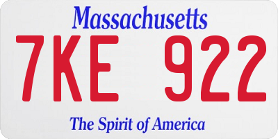 MA license plate 7KE922