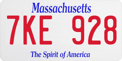 MA license plate 7KE928