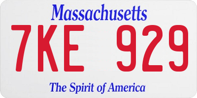 MA license plate 7KE929