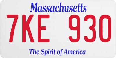 MA license plate 7KE930