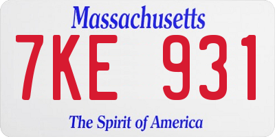 MA license plate 7KE931