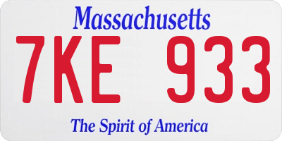 MA license plate 7KE933