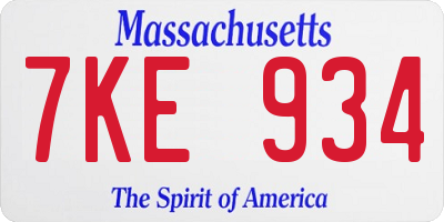 MA license plate 7KE934
