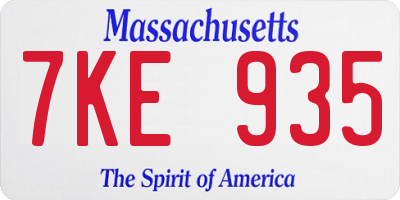 MA license plate 7KE935