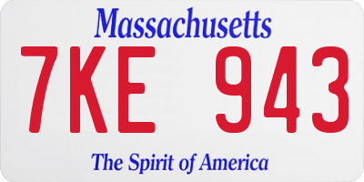 MA license plate 7KE943