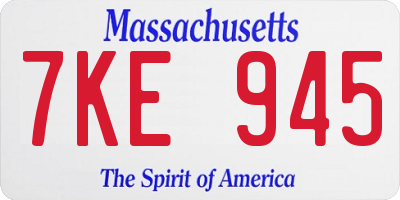 MA license plate 7KE945