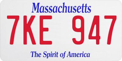 MA license plate 7KE947