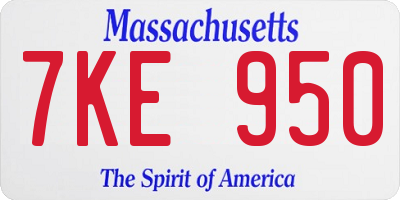 MA license plate 7KE950