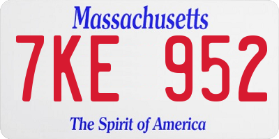 MA license plate 7KE952