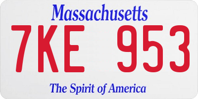 MA license plate 7KE953