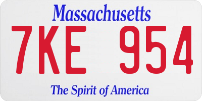 MA license plate 7KE954