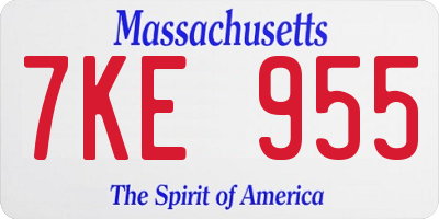 MA license plate 7KE955