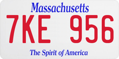 MA license plate 7KE956