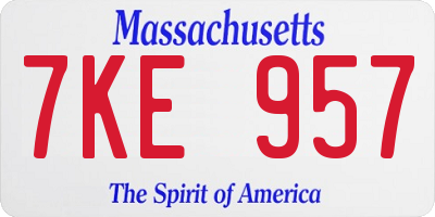 MA license plate 7KE957
