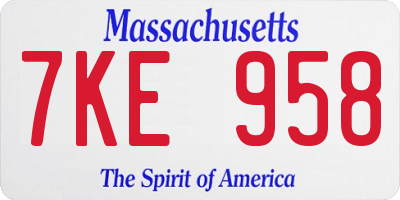 MA license plate 7KE958