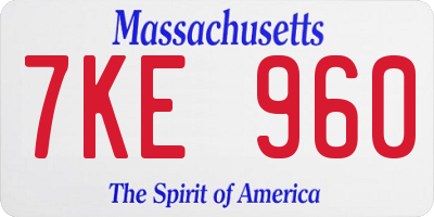 MA license plate 7KE960