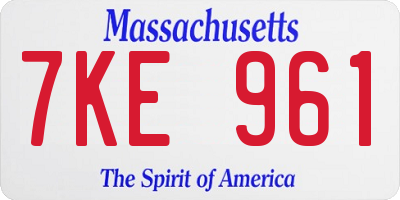 MA license plate 7KE961