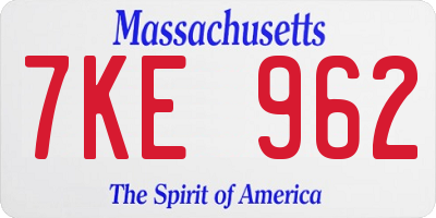 MA license plate 7KE962