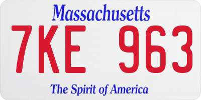 MA license plate 7KE963