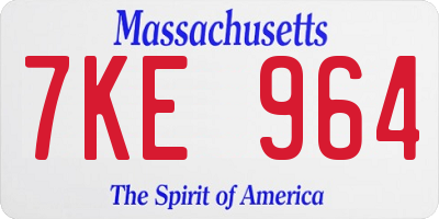 MA license plate 7KE964