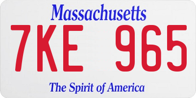 MA license plate 7KE965