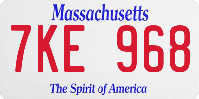 MA license plate 7KE968