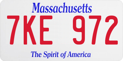 MA license plate 7KE972