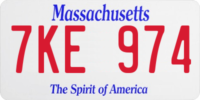 MA license plate 7KE974
