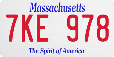 MA license plate 7KE978