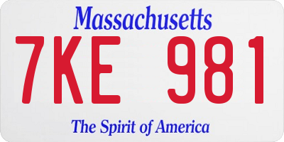 MA license plate 7KE981
