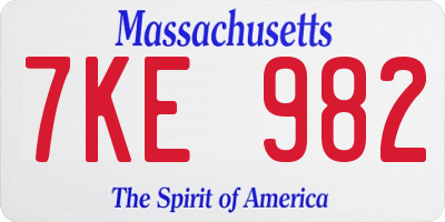 MA license plate 7KE982