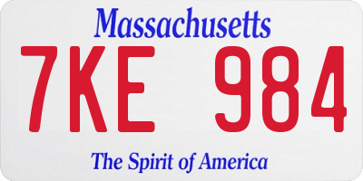 MA license plate 7KE984