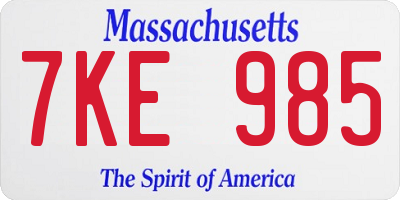 MA license plate 7KE985