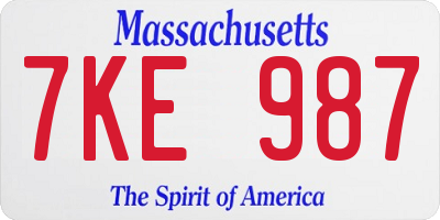 MA license plate 7KE987
