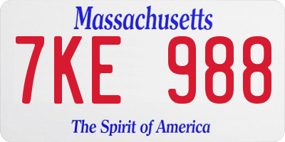 MA license plate 7KE988