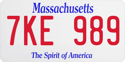 MA license plate 7KE989