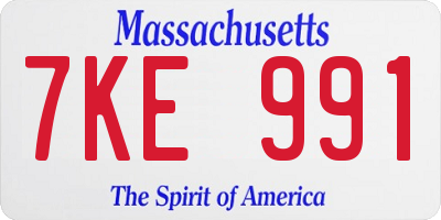 MA license plate 7KE991