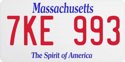 MA license plate 7KE993