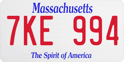 MA license plate 7KE994