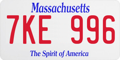 MA license plate 7KE996