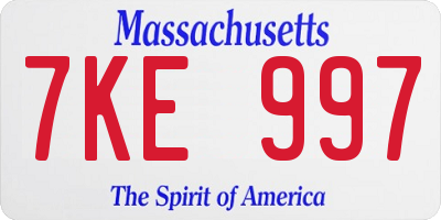 MA license plate 7KE997