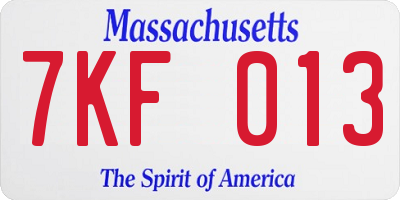 MA license plate 7KF013