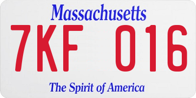 MA license plate 7KF016
