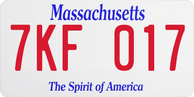MA license plate 7KF017
