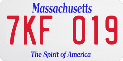 MA license plate 7KF019