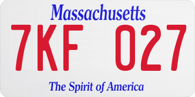 MA license plate 7KF027